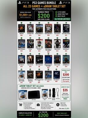 PS3 Games Bundle 🎮 23 Games + uDraw Tablet & Original Box